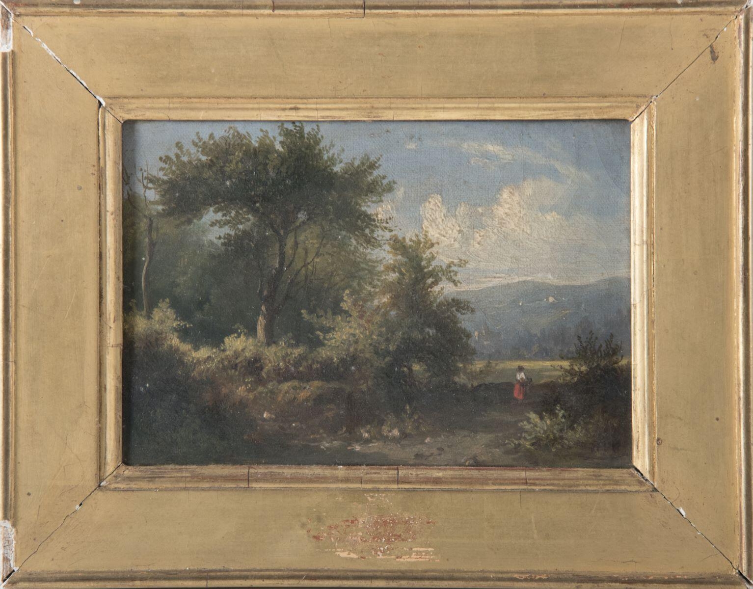 Paysage avec femme en robe rouge, Auguste Galimard, 1er quart 19e siècle, 19e siècle