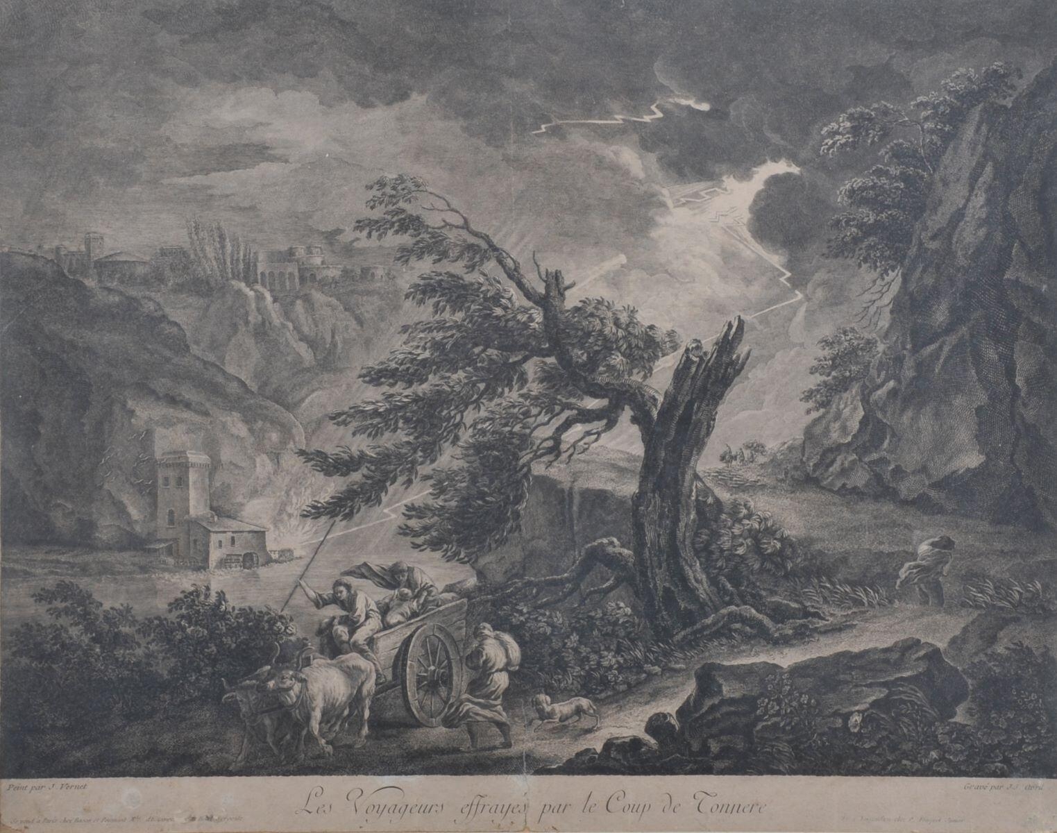Les voyageurs effrayés par un coup de tonnerre, Jean-Jacques Avril, 18e siècle, 19e siècle