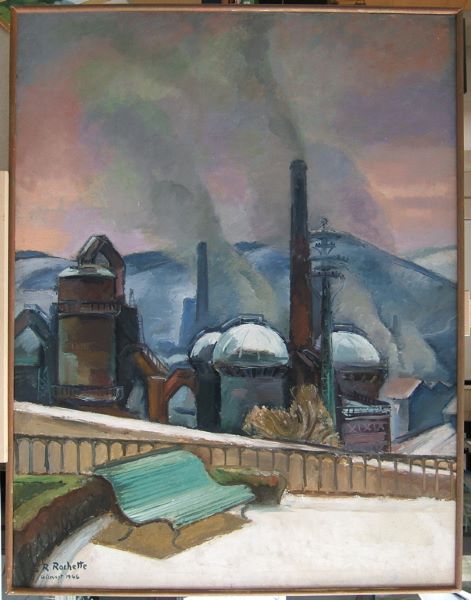 Les Hauts fourneaux sous la neige, Raymond Rochette, 1946