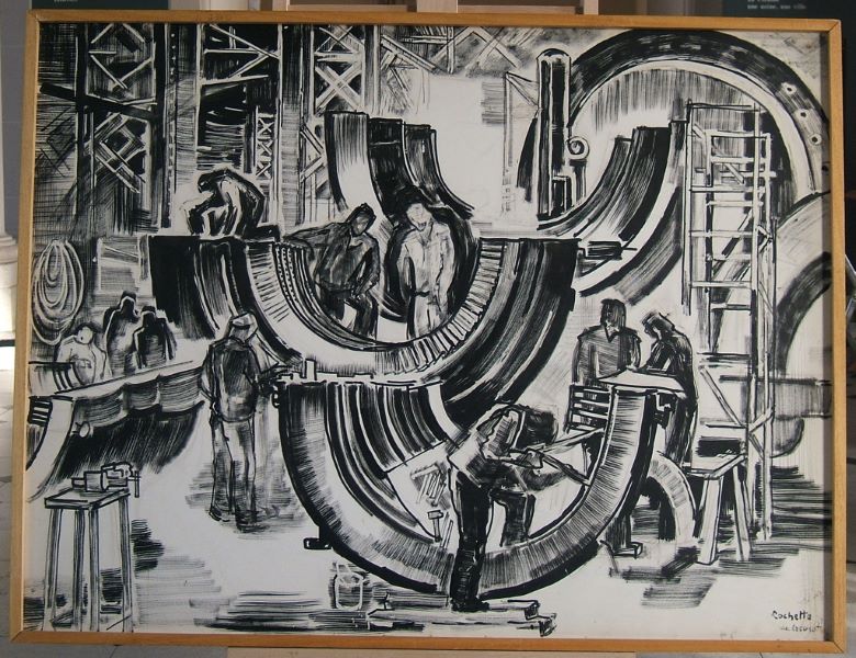 Pose des ailettes de rotor, Raymond Rochette, 1975