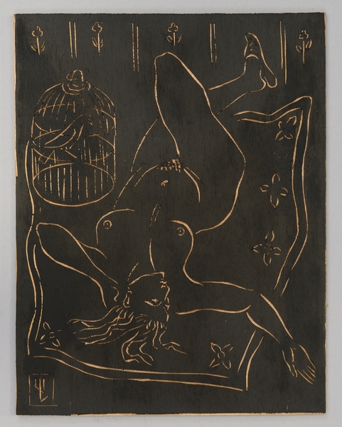 Nu allongé et la cage à oiseaux (Catalogue raisonné 19, n°4), Jean Urvoy, 1970