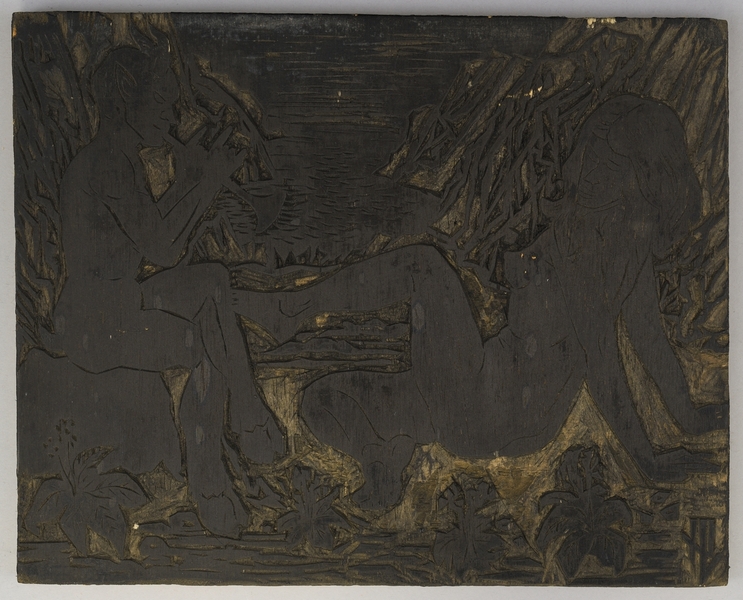 Faune jouant du syrinx et nymphe lasse (dans une crique) (catalogue raisonné 16) ; Nymphe et satyre n°5 du catalogue 16 bis (sur le tirage), Jean Urvoy, 2e moitié 20e siècle