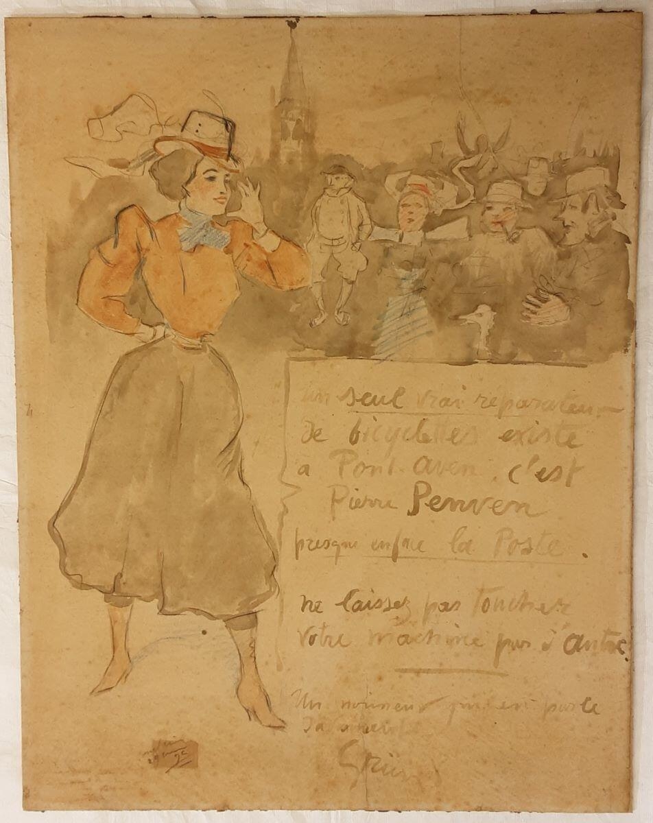 Projet d'affiche de promotion pour le réparateur de bicyclette Pierre Penven, Jules-Alexandre Grün, 1900 vers