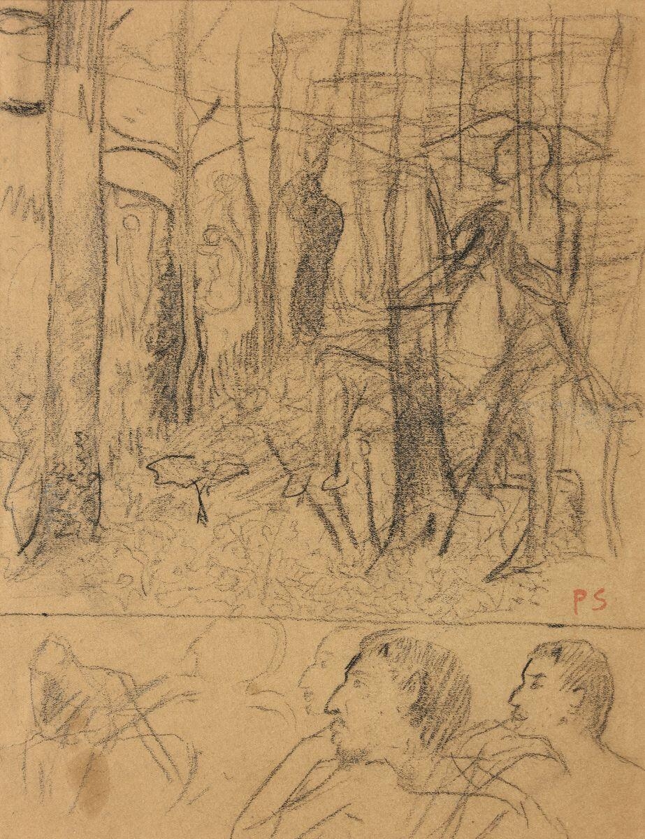 Personnages, forêt et tête de profil d'homme, Поль Серюзье