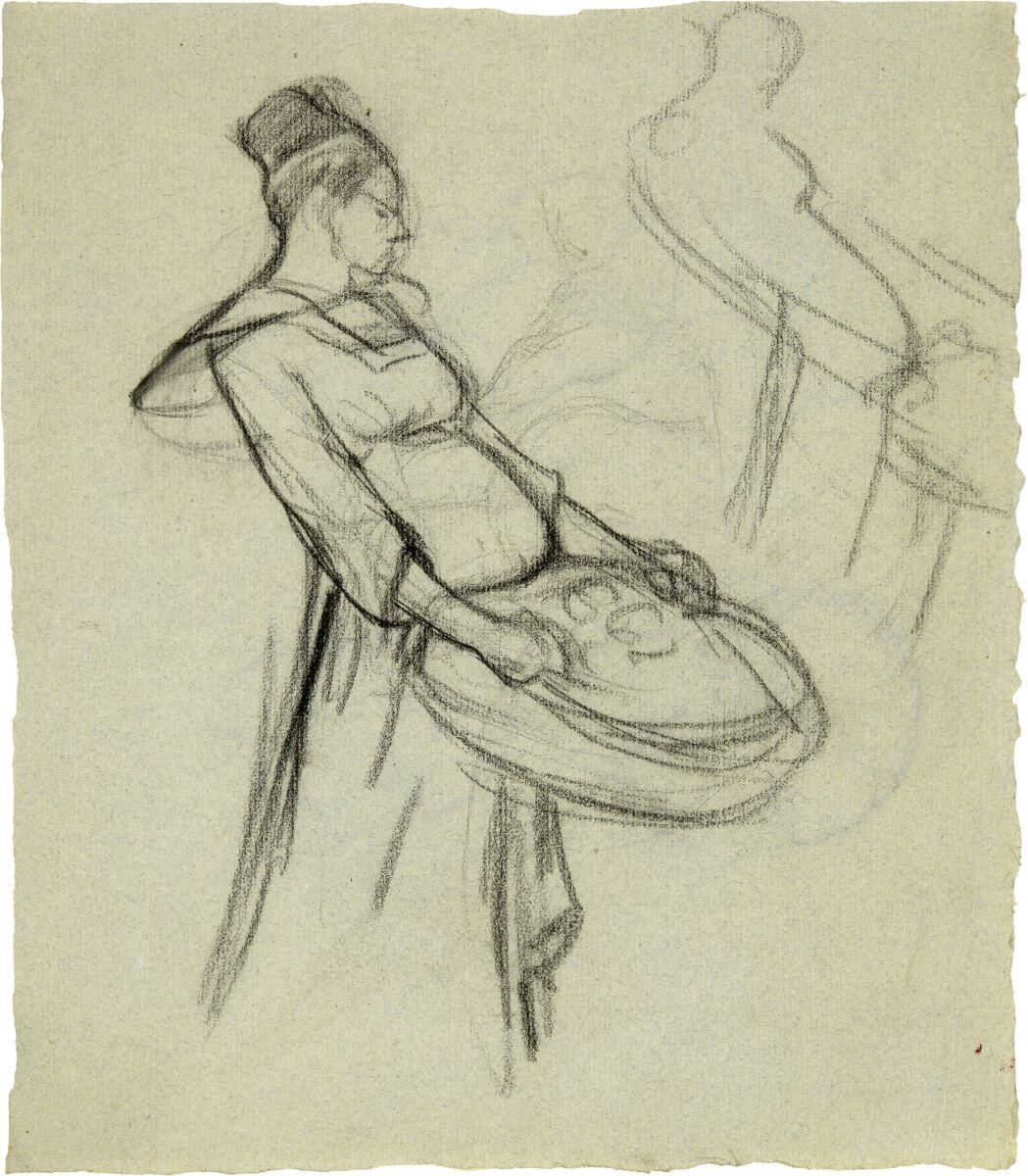 Bretonne avec un panier plat (recto) ; Quatre études de tête (verso), Cuno Amiet, 1892 entre,1893 et