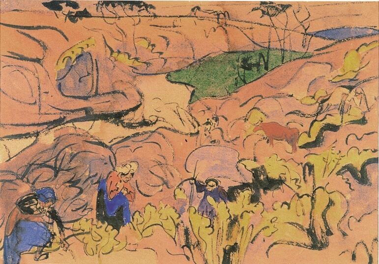Paysannes aux champs, Perros-Guirec, Jules-Émile Zingg, 1916