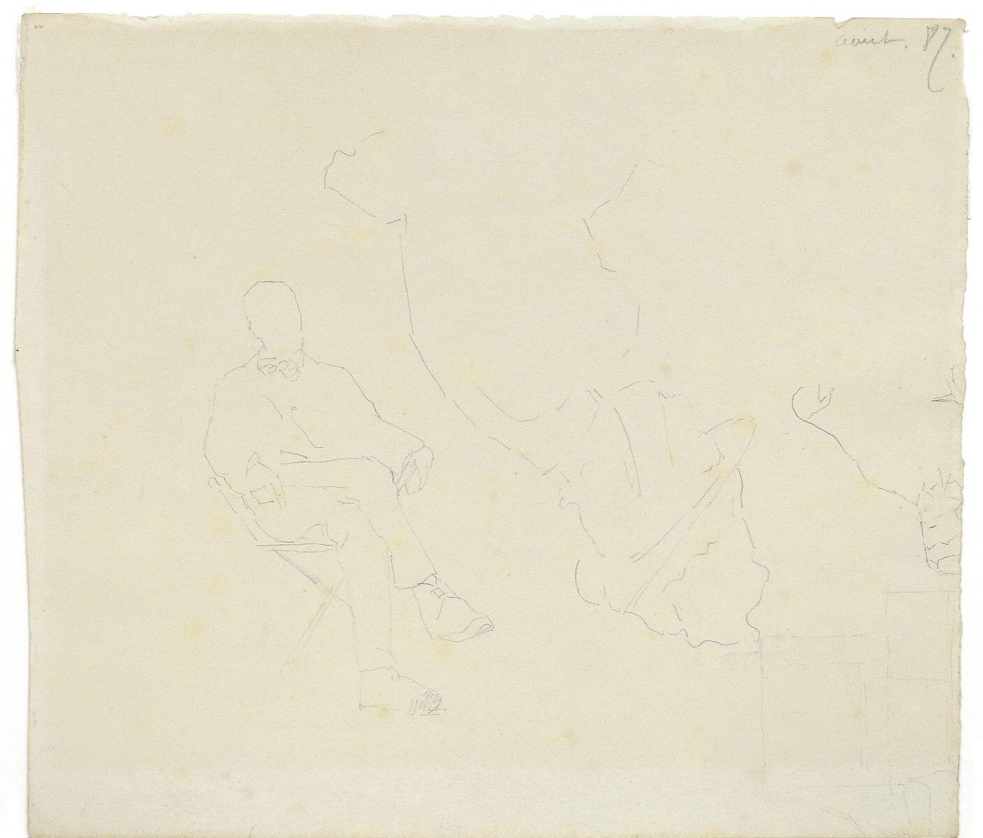 Etude d'Homme assis (recto) ; Etude de jeunes enfants (verso), Henri Delavallée, 1887