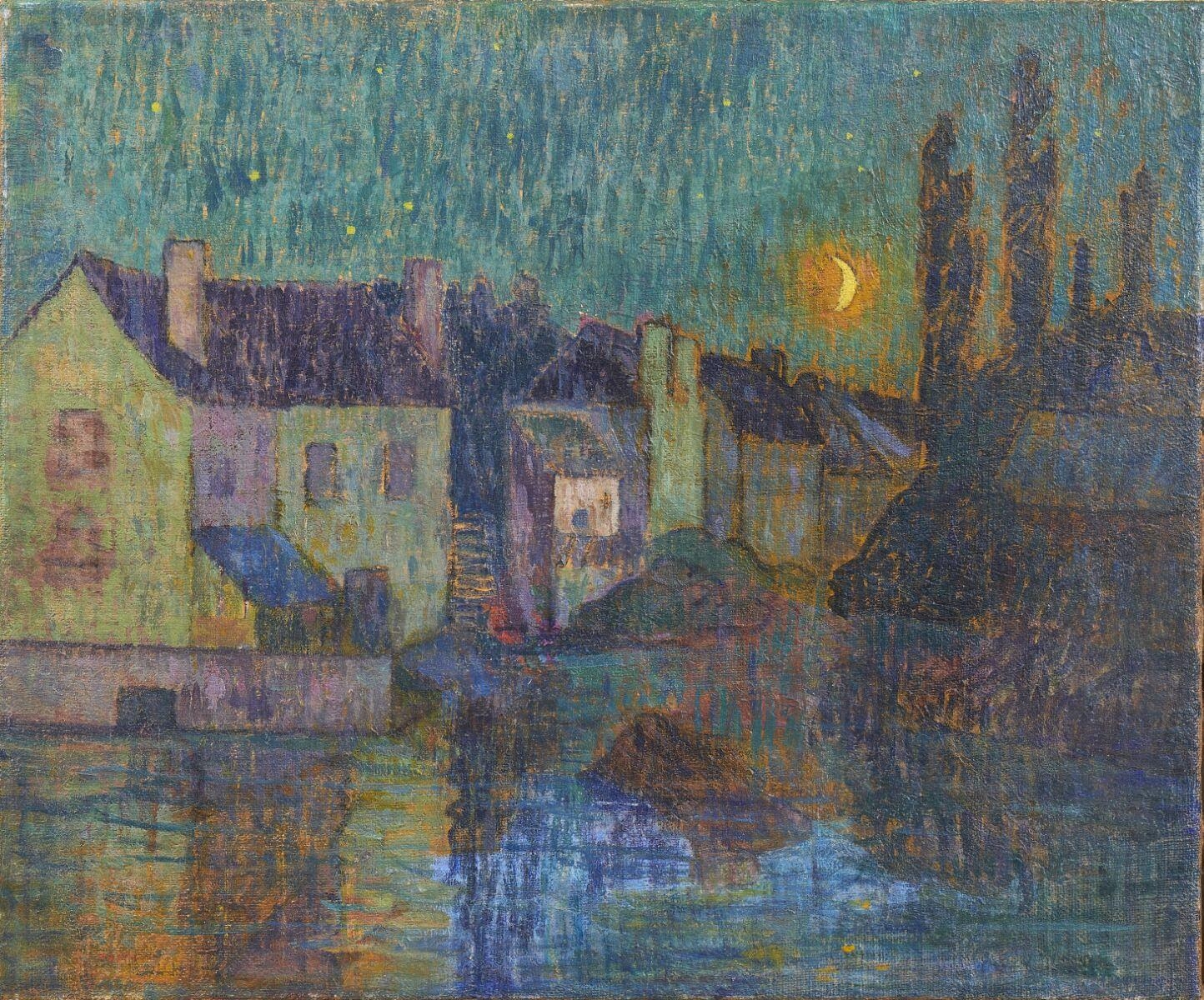 Les moulins sur l'Aven au clair de lune, Émile Jourdan