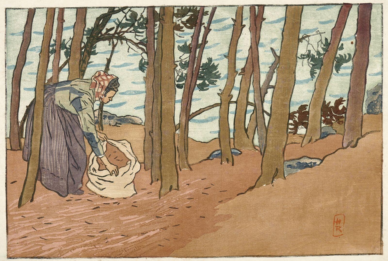 Femme ramassant les aiguilles de pin. Bords du Trieux, Henri Rivière, 1891