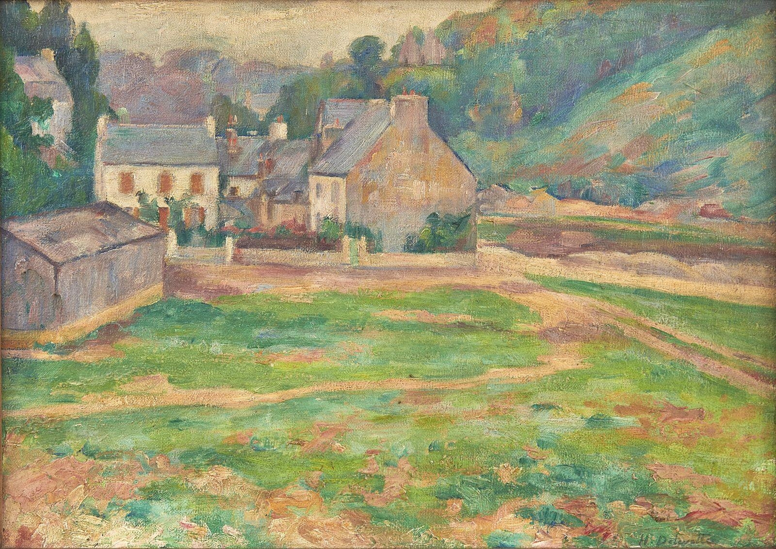 Paysage aux maisons, Henri Delavallée, 4e quart 19e siècle, 1ère moitié 20e siècle