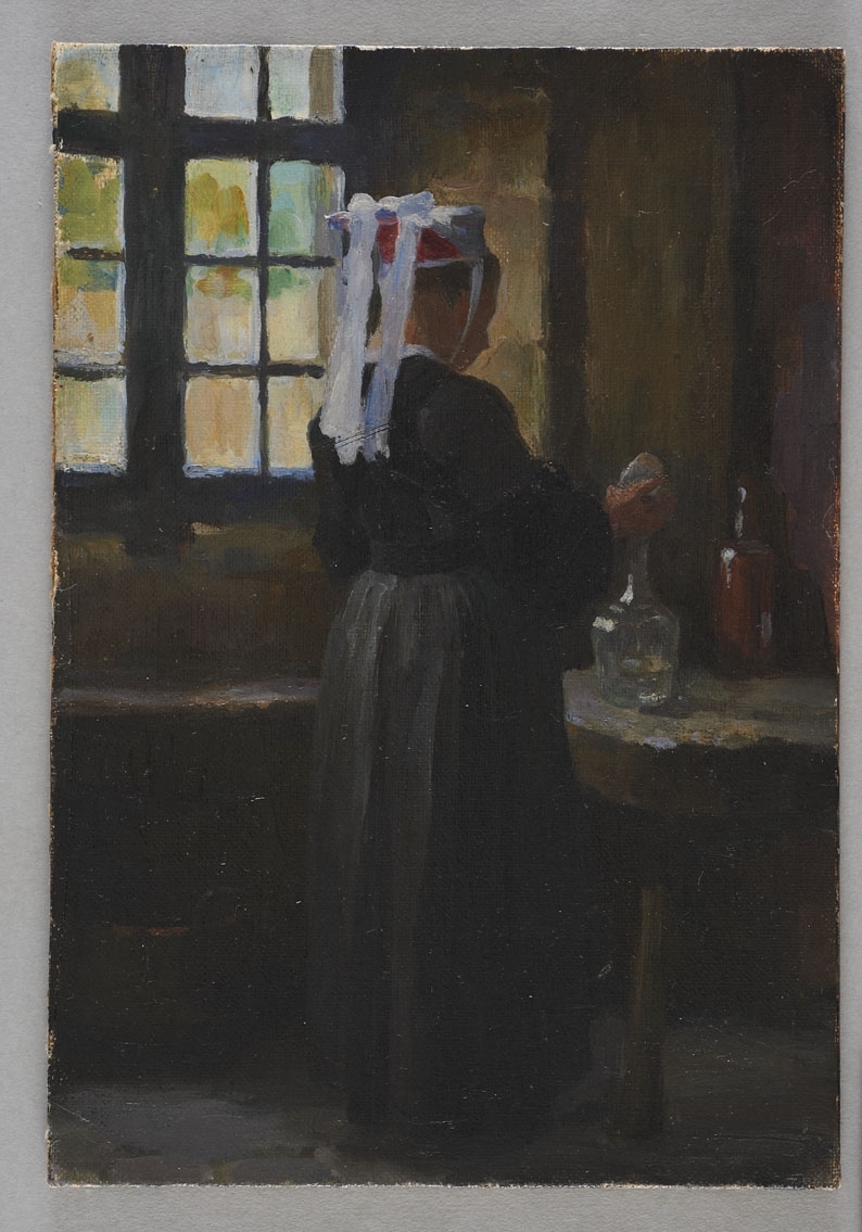 Femme en coiffe de dos ; Femme à la carafe (titre d'exposition), Jeanne-Marie Barbey, 1ère moitié 20e siècle