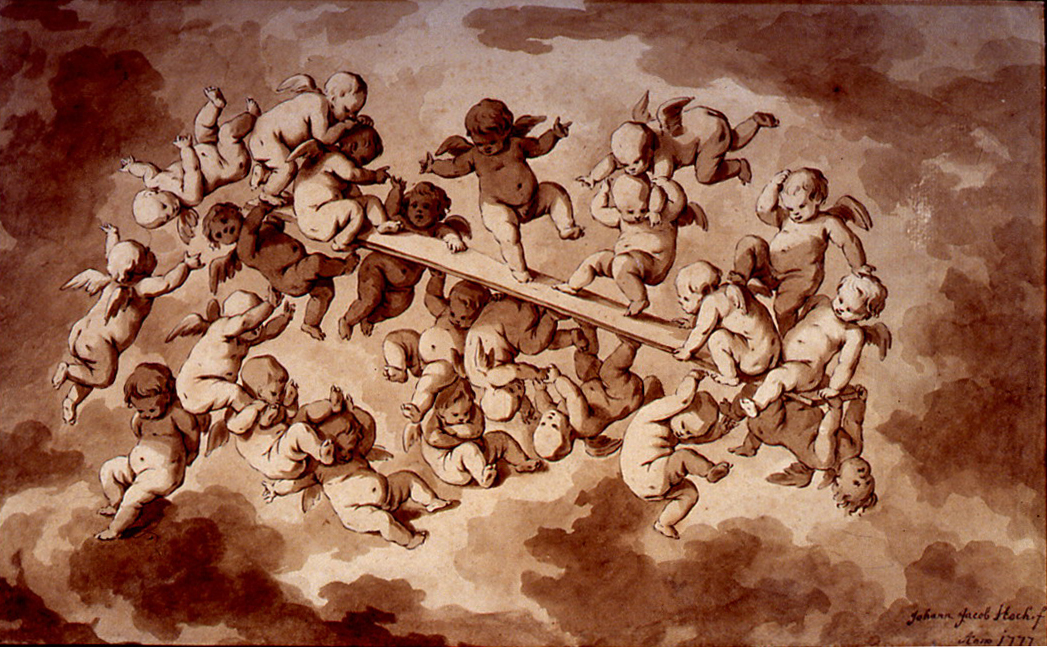 Ronde d'angelots autour d'une planche, Johann Jakob Hoch, 4e quart 18e siècle, 1er quart 19e siècle