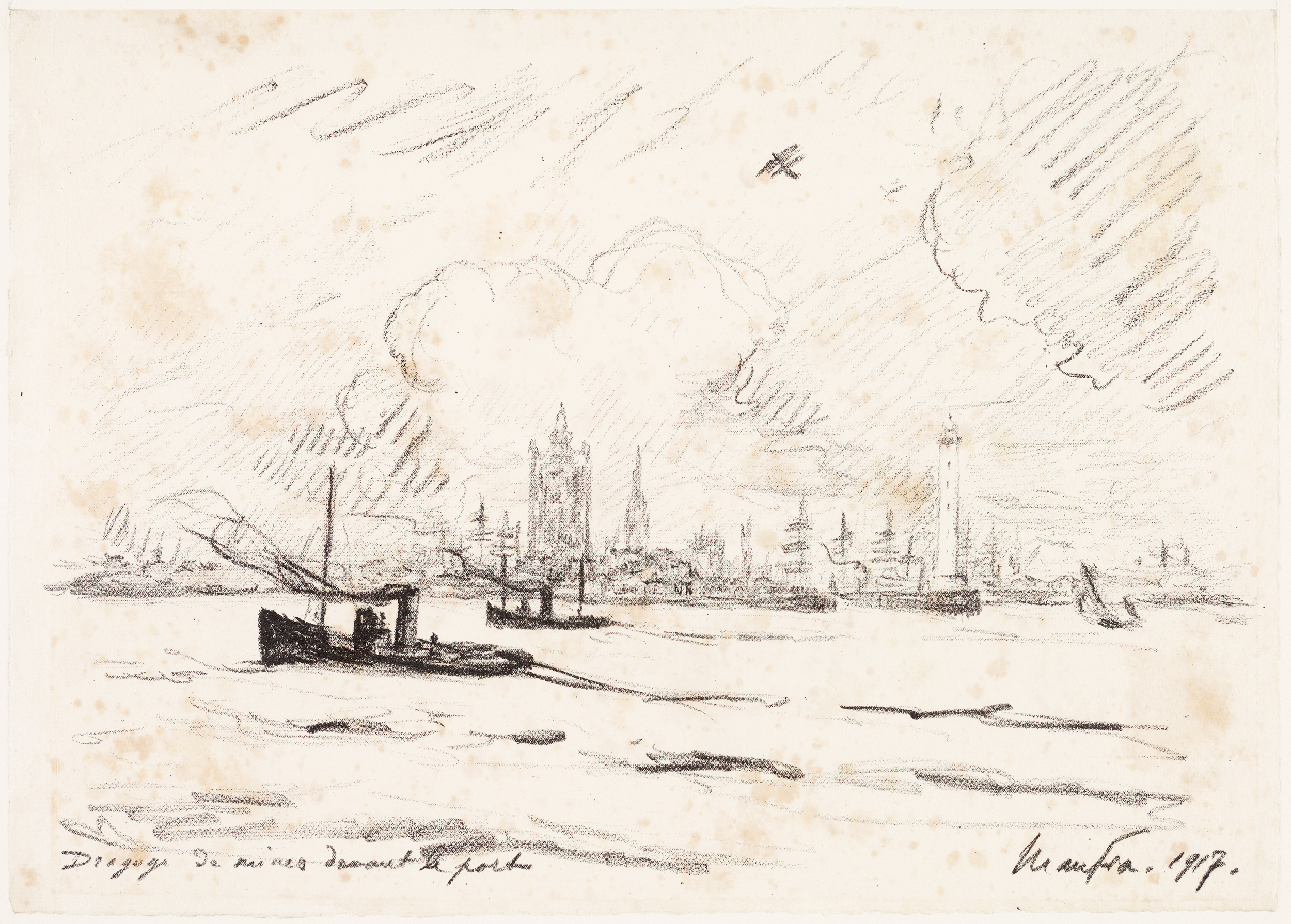 Dragage de mines devant le port, Maxime Maufra, 1917