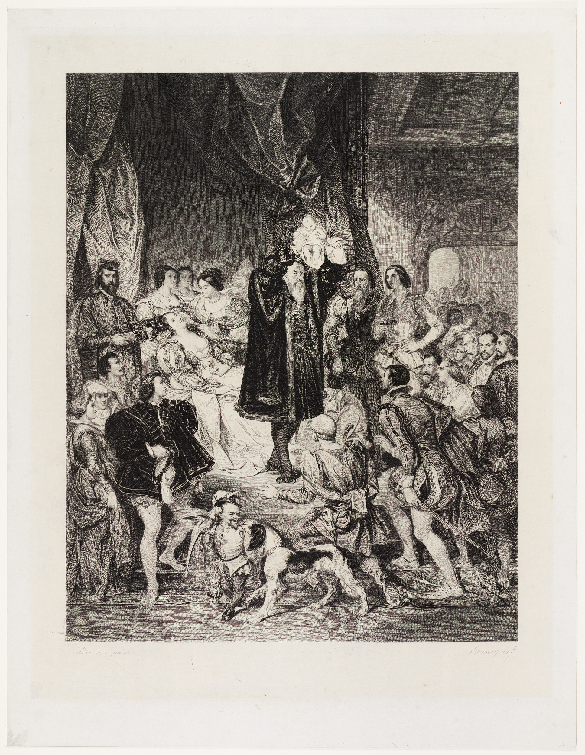 Naissance d'Henri IV, sa présentation à la foule des courtisans, Edmond Joseph Ramus, 2e moitié 19e siècle