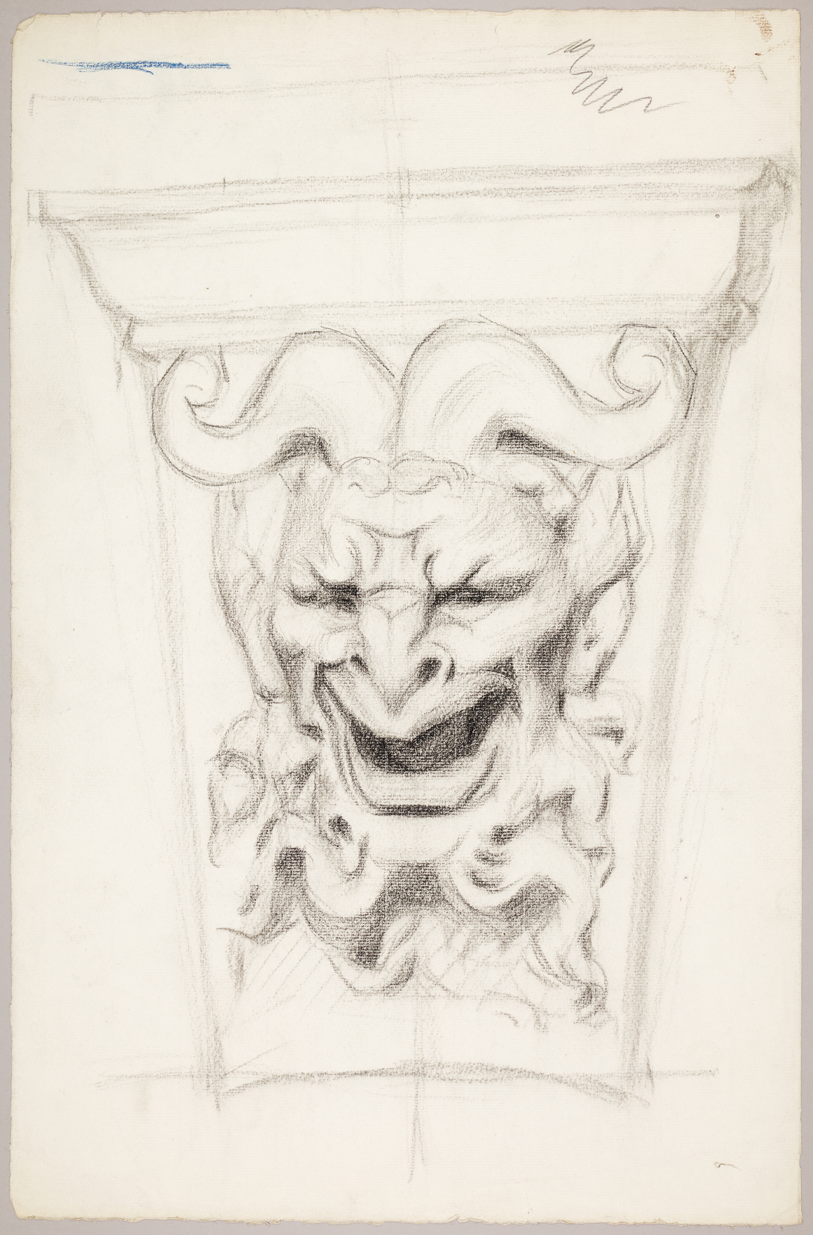 Étude de tête d'animal sur fond d'élément d'architecture (titre factice), Jean Frélaut, 19e siècle