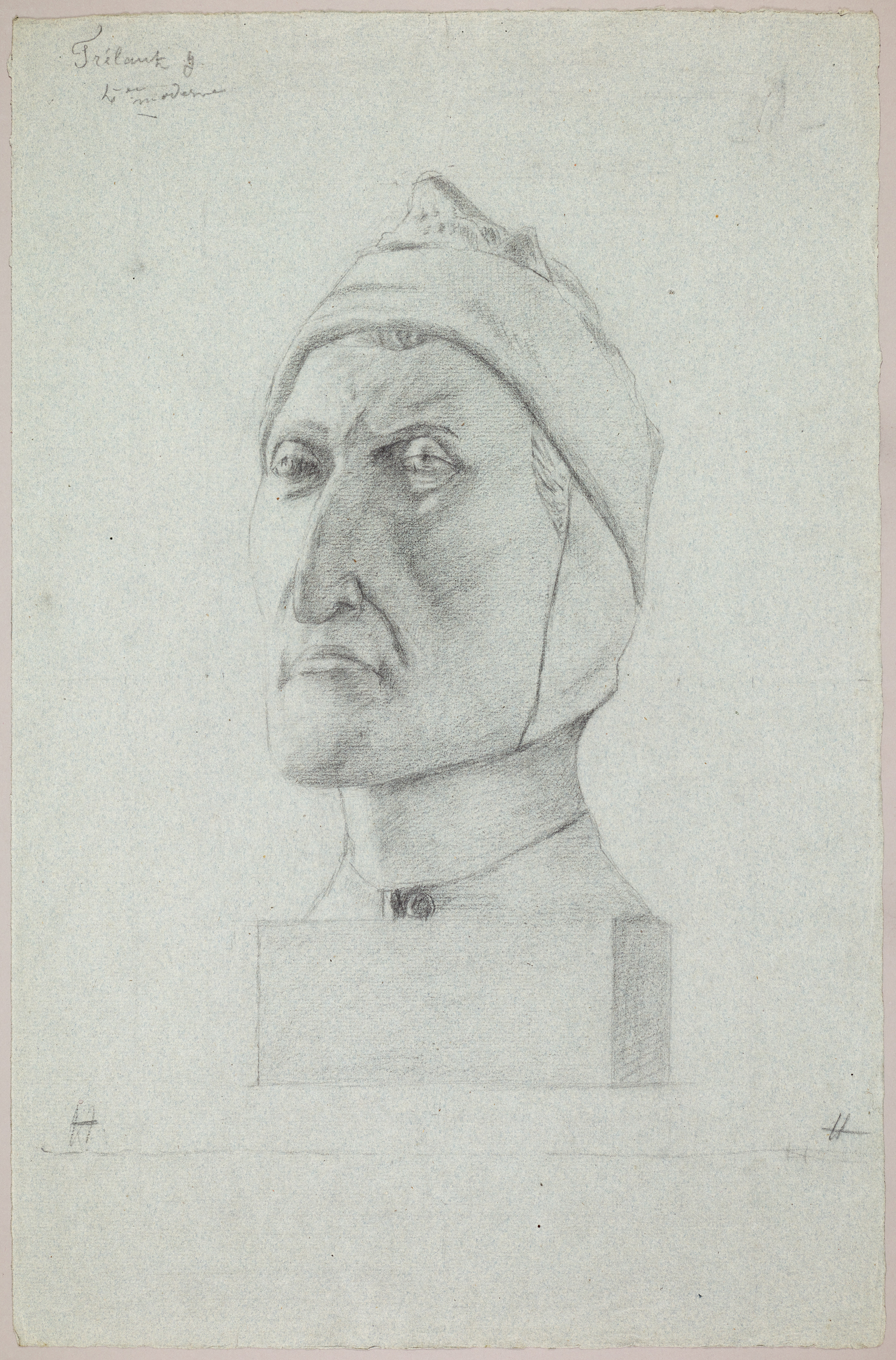 Étude de buste de trois-quarts face sur papier bleu (titre factice), Jean Frélaut, 19e siècle