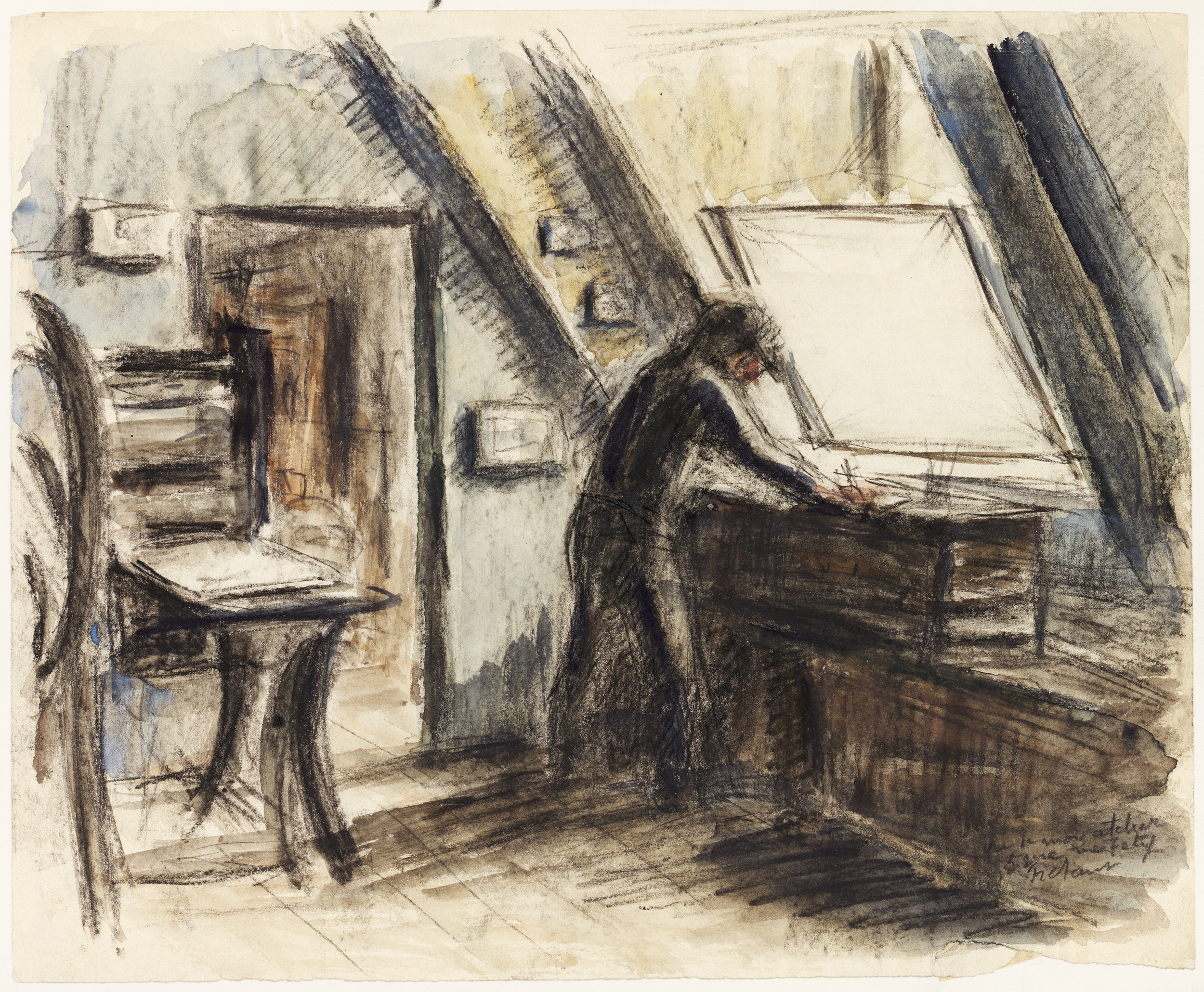 Mon atelier, 5 rue du Féty ; L'atelier de l'artiste - Le graveur à sa table de travail (titre factice), Jean Frélaut, 20e siècle