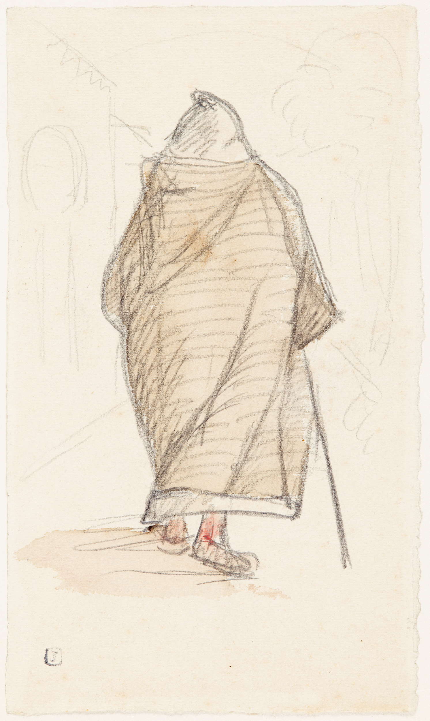 Dessin d'Algérie - Homme au burnon de dos (titre factice), Jean Frélaut, 1ère moitié 20e siècle