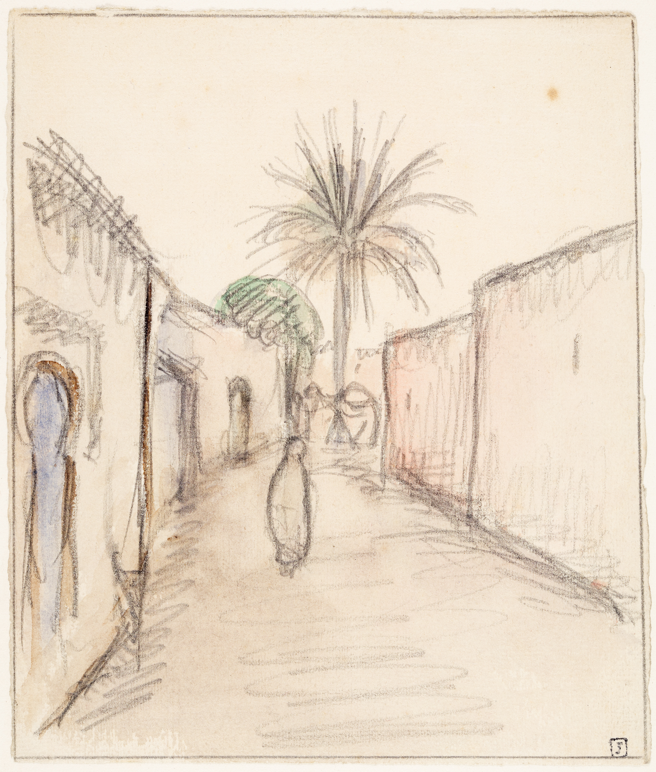 Dessin d'Algérie - Rues de Cherchell (titre factice), Jean Frélaut, 1ère moitié 20e siècle