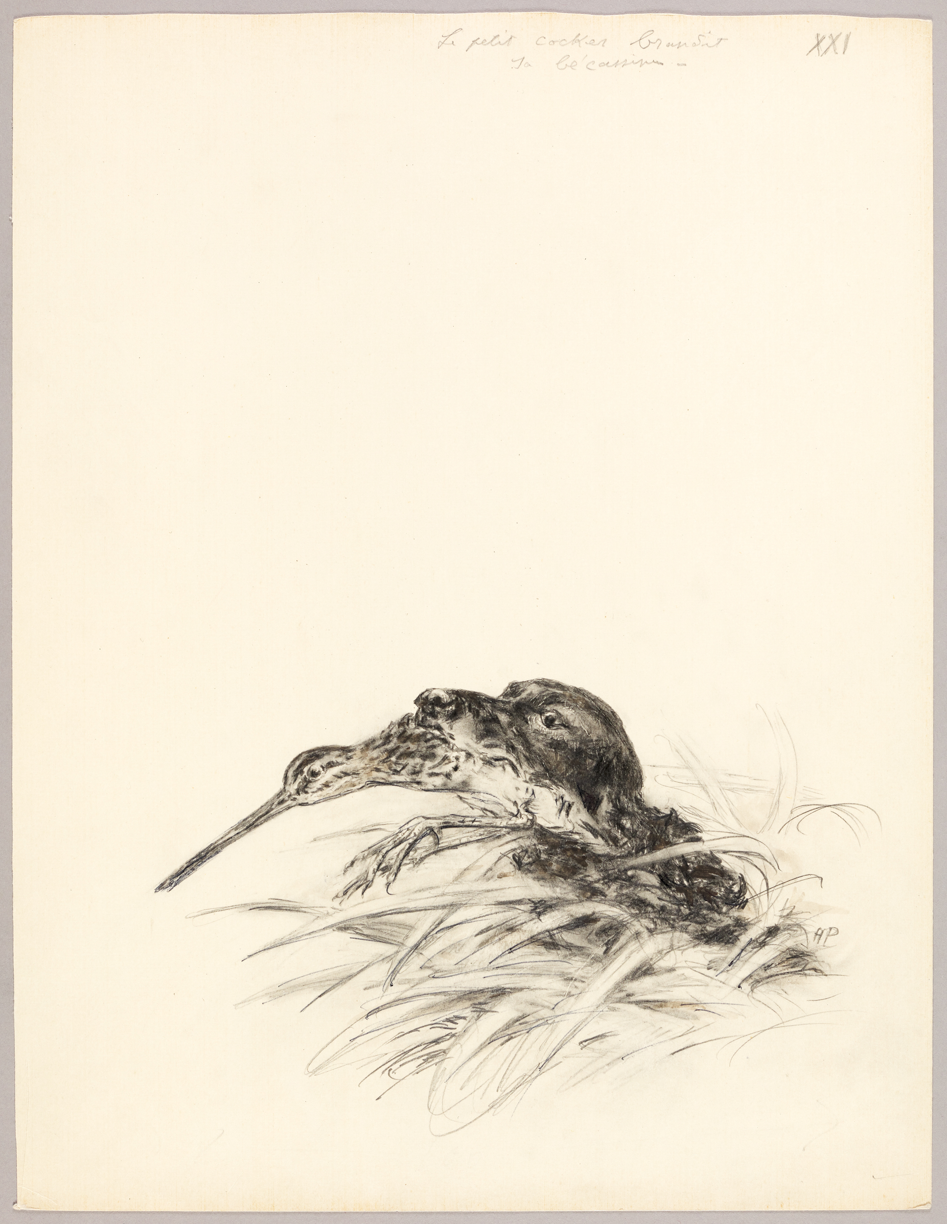 Le petit cocker brandit sa bécassine, Henri de Parceveaux, 20e siècle