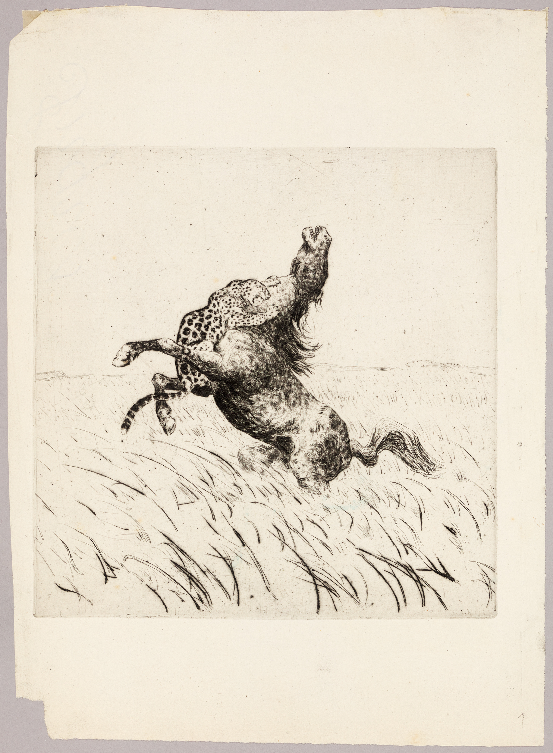 Cheval et panthère en attaque, Henri de Parceveaux, 20e siècle