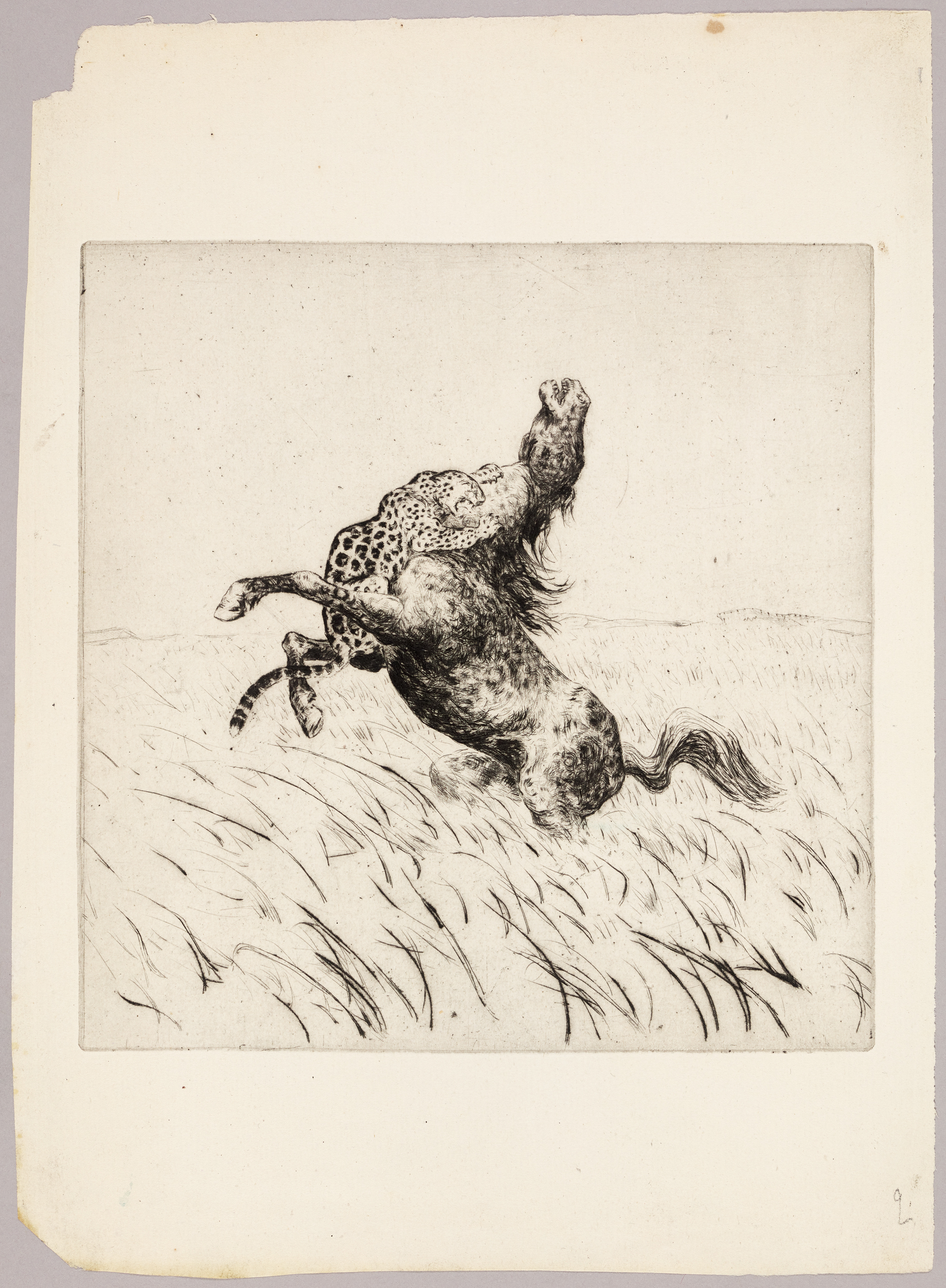 Cheval et panthère en attaque, Henri de Parceveaux, 20e siècle