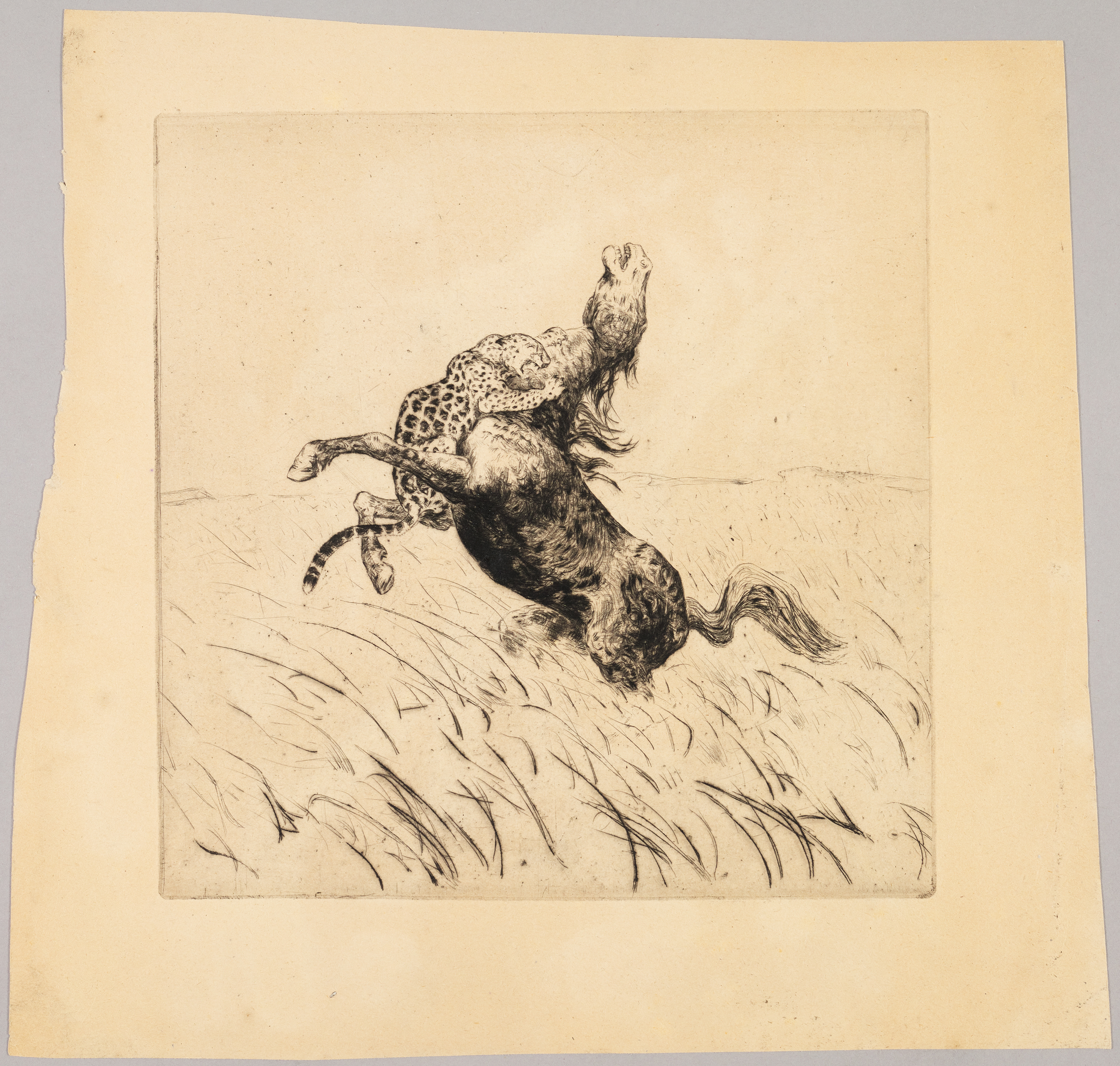 Cheval et panthère en attaque, Henri de Parceveaux, 20e siècle