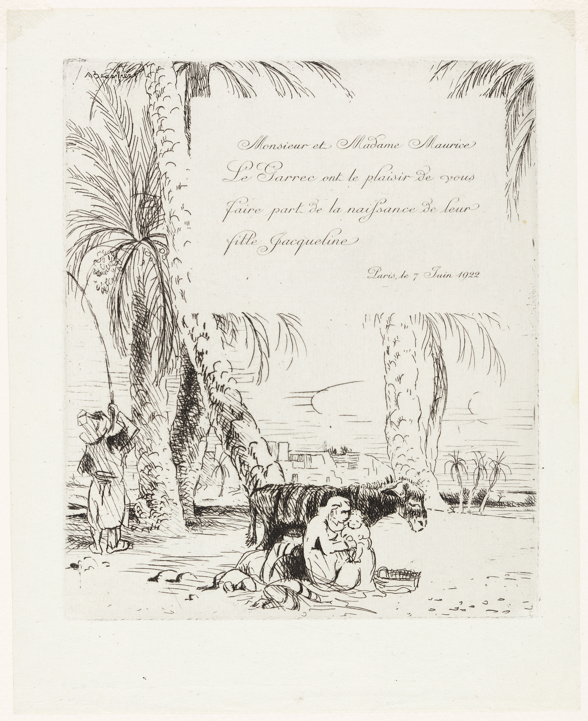 Faire-part de naissance de Jacqueline Le Garrec, Adolphe Beaufrère, 1922
