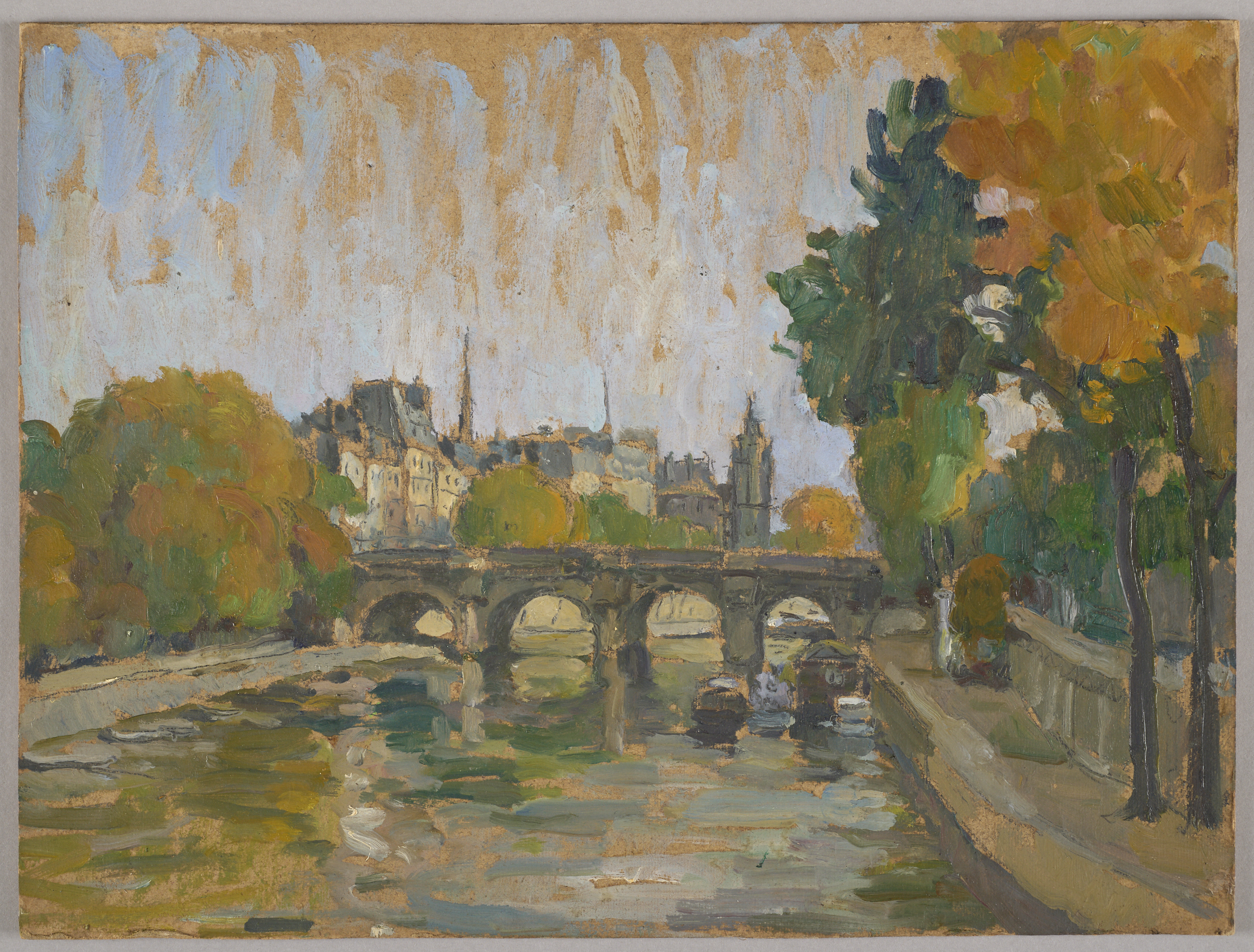 Paris - L'Ile de la Cité vue du pont des Arts ; Etude pour un visage (verso), Jeanne-Marie Barbey