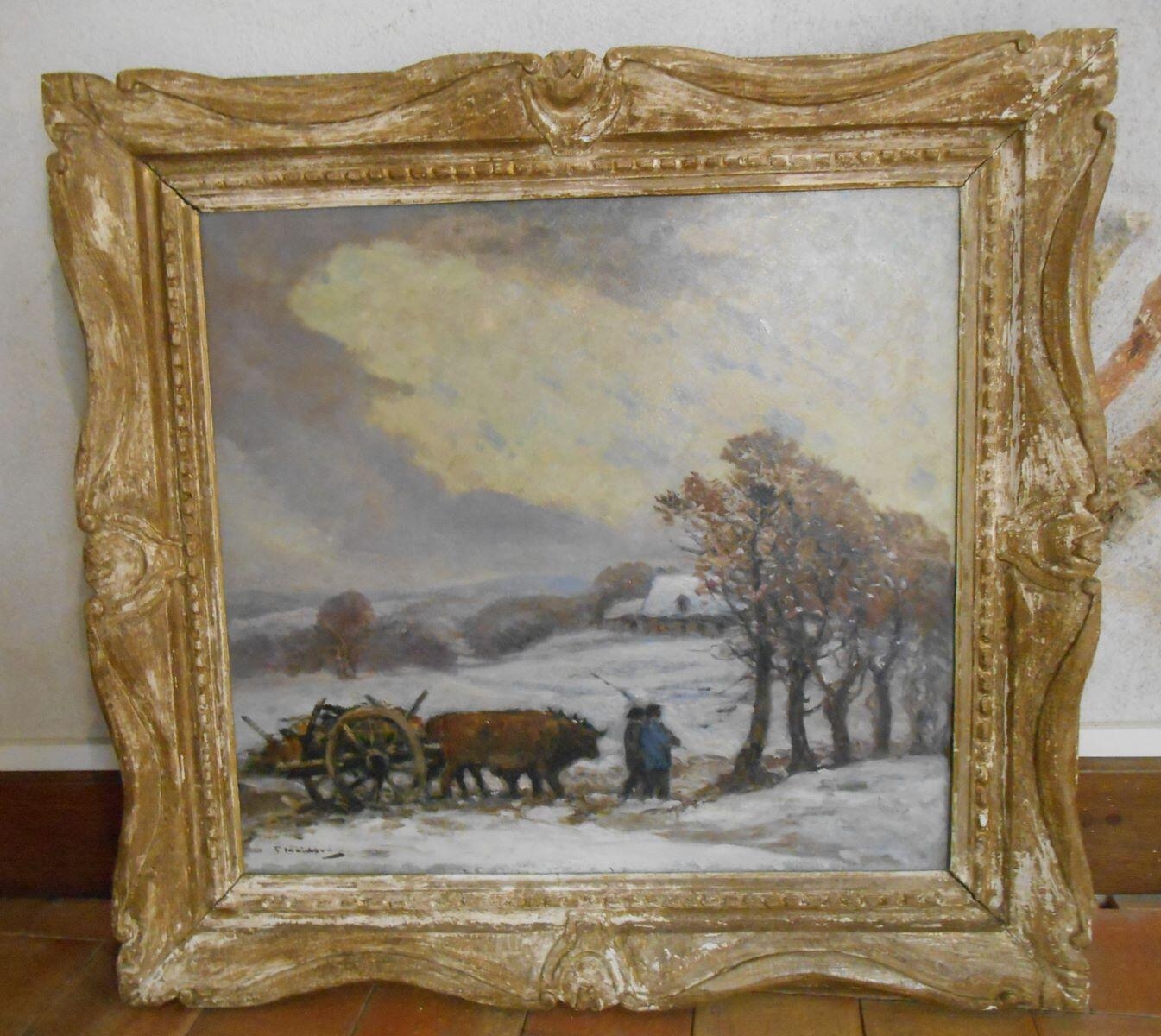 Corvée de bois dans un paysage hivernal, Fernand Maillaud, 1910 vers