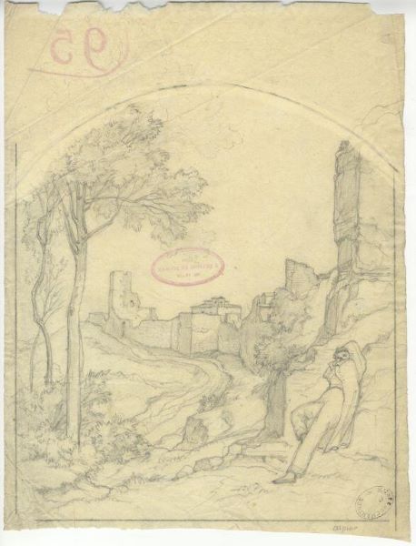 Entrée d'un village de campagne, Édouard Bertin
