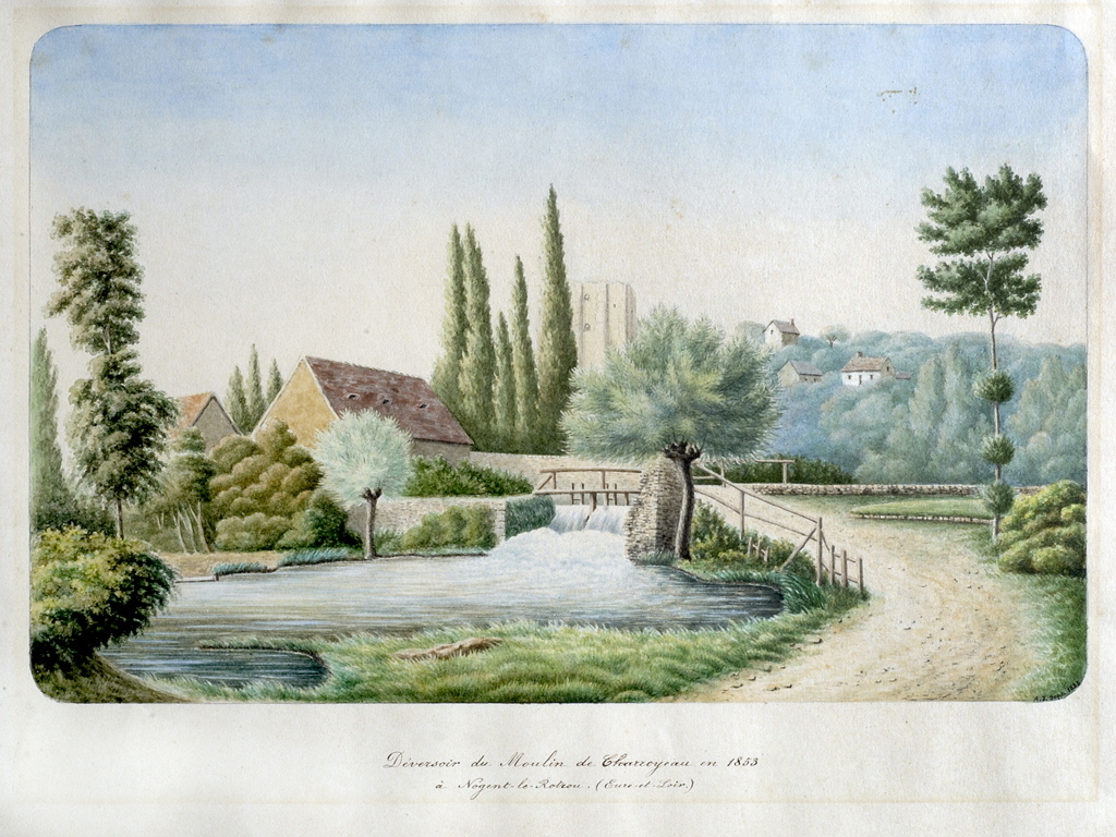 Déversoir du moulin de Charroyau en 1853 à Nogent-le-Rotrou (Eure-et-Loir), Louis Auguste Jubault, 1885