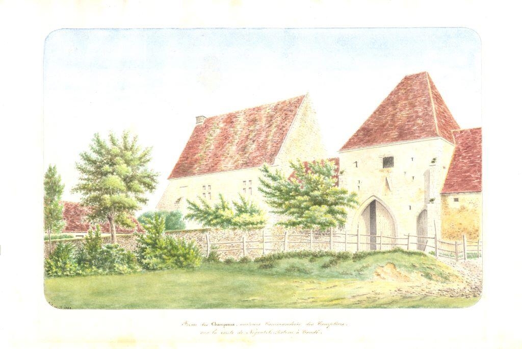 Ferme des Champeaux, ancienne Commanderie des Templiers, sur la route de Nogent à Condé, Louis Auguste Jubault, 1882