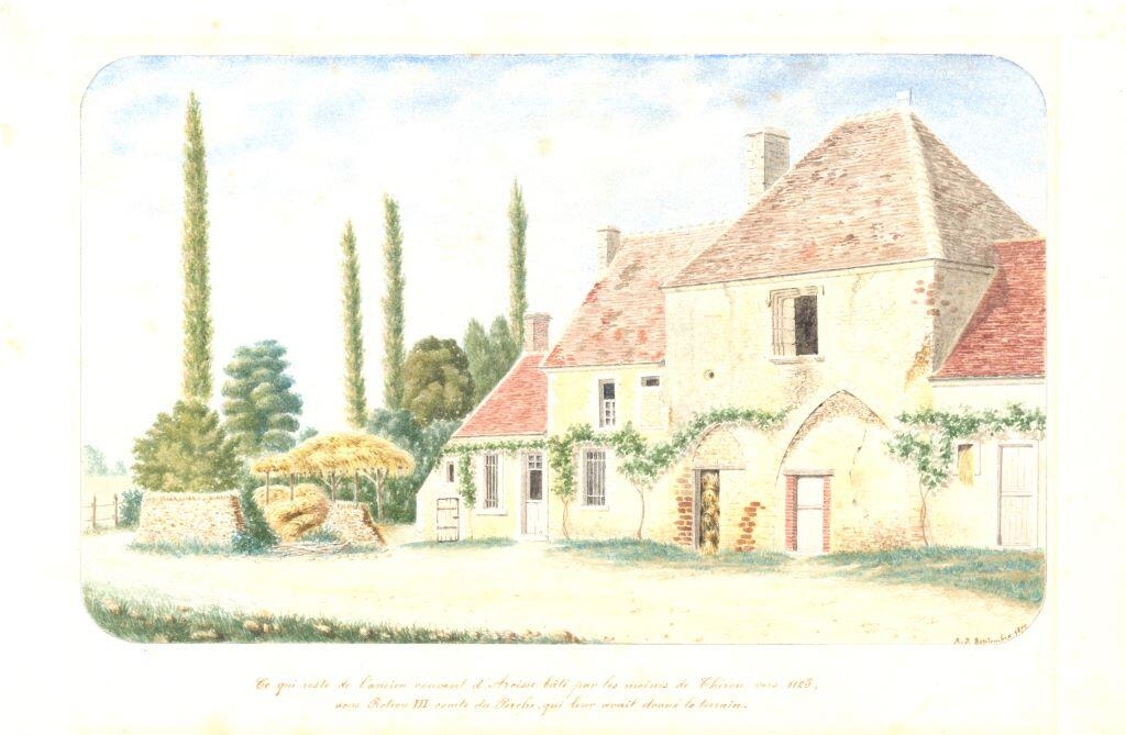 Ce qui reste de l’ancien couvent d’Arcisses, bâti par les moines de Thiron vers 1123, sous Rotrou III, comte du Perche, qui leur avait donné le terrain, Louis Auguste Jubault, 1877