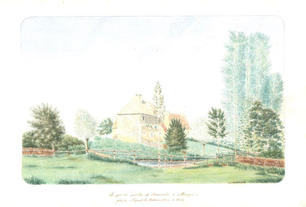Le gué du moulin de Beaudolet à Margon, près de Nogent-le-Rotrou (Eure-et-Loir), Louis Auguste Jubault, 1880