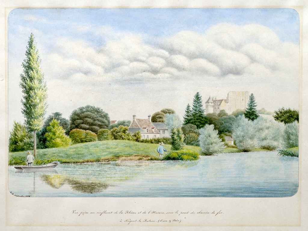 Vue prise au confluent de la Rhône et de l’Huisne, sous le pont du chemin de fer, à Nogent-le-Rotrou (Eure-et-Loir), Louis Auguste Jubault, 1886