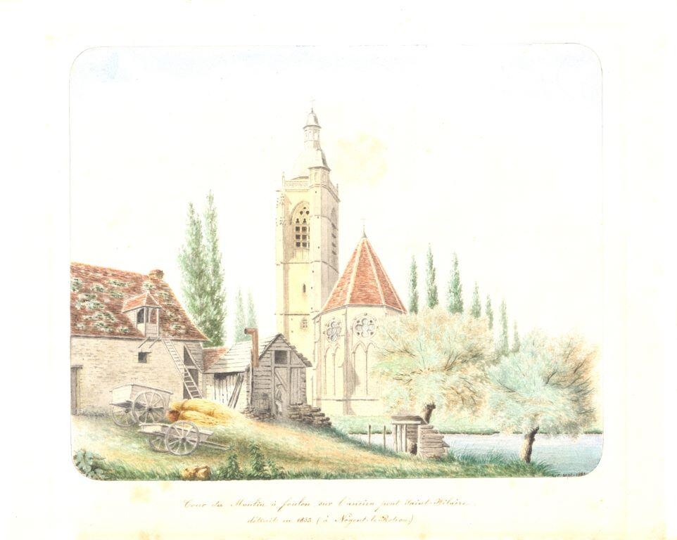 Cour du Moulin à foulon, sur l’ancien pont Saint-Hilaire, détruit en 1853, Louis Auguste Jubault, 1881