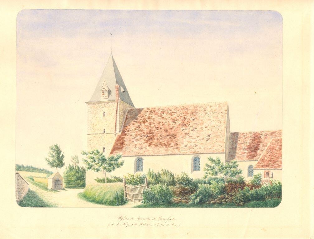 Eglise et fontaine de Pierrefixte près de Nogent-le-Rotrou (Eure-et-Loir), Louis Auguste Jubault, 1888