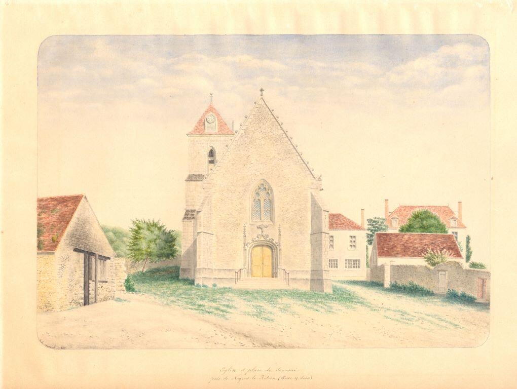 Eglise et place de Souancé près de Nogent-le-Rotrou (Eure-et-Loir), Louis Auguste Jubault, 1887