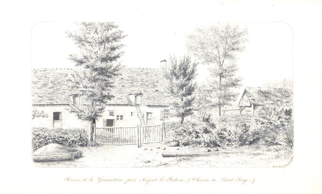Ferme de la Grassetière près Nogent-le-Rotrou (chemin de Saint-Serge), Louis Auguste Jubault, 1862