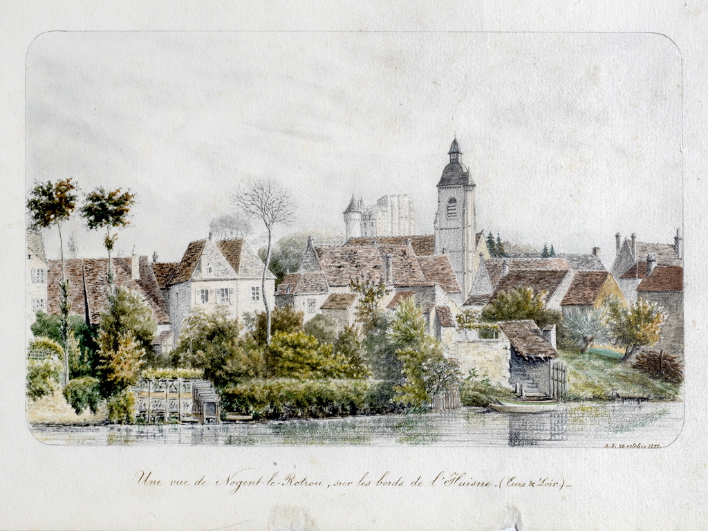 Une vue de Nogent-le-Rotrou, sur les bords de l’Huisne (Eure-et-Loir), Louis Auguste Jubault, 1871
