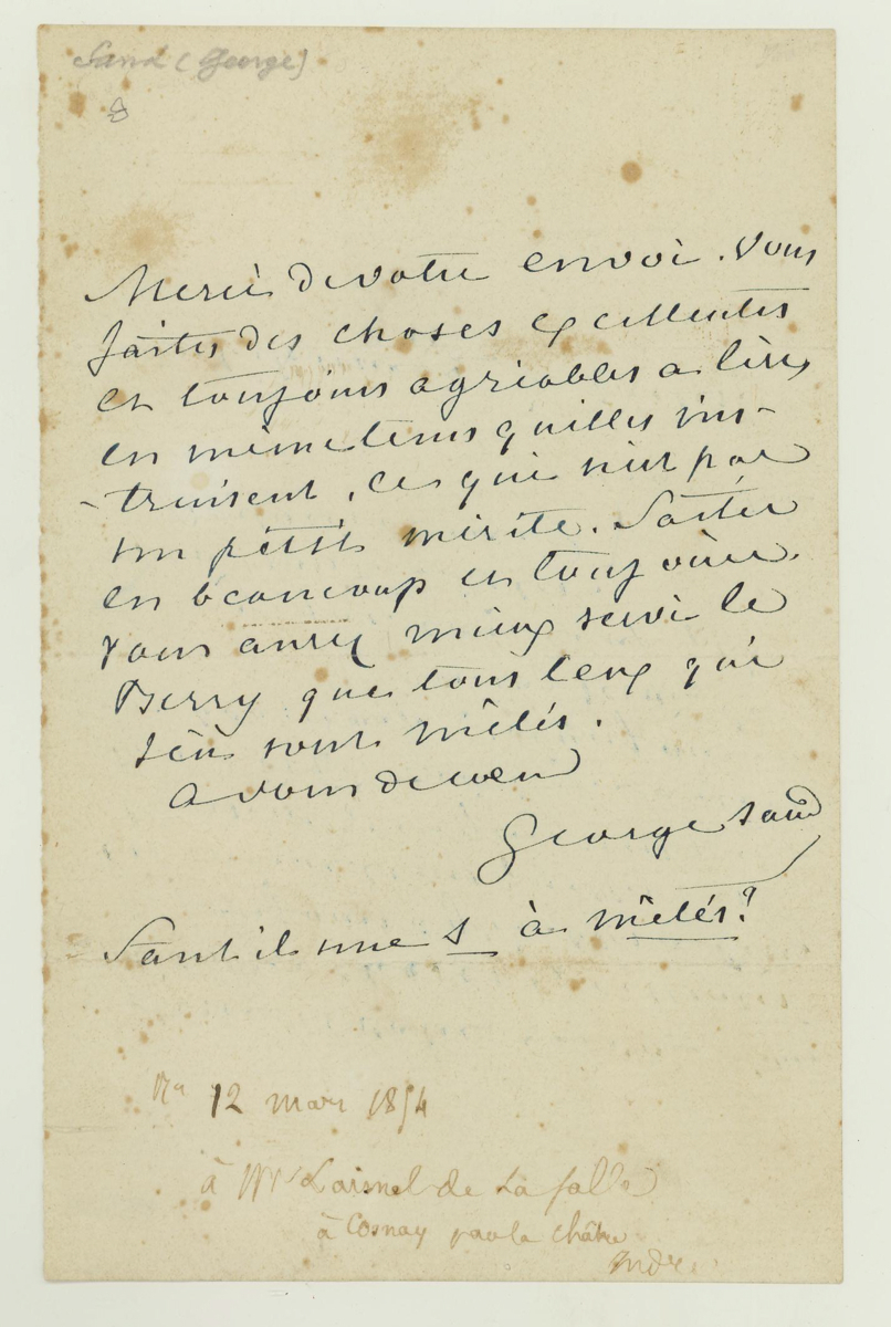 Lettre autographe signée de George SAND à Alfred Laisnel de la Salle_0