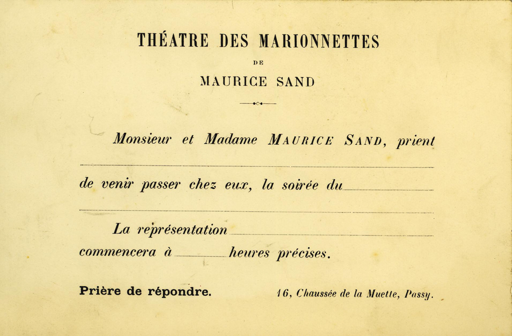 Carton d’invitation au théâtre des marionnettes de Maurice Sand_0