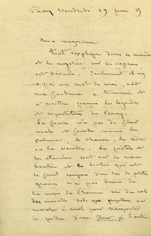 Lettre autographe de Maurice DUDEVANT-SAND à Aurore SAND, Maurice Sand, 1885