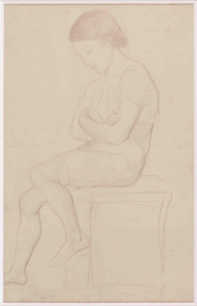 Adolescent assis sur un tabouret, bras croisés, George Sand, 1838