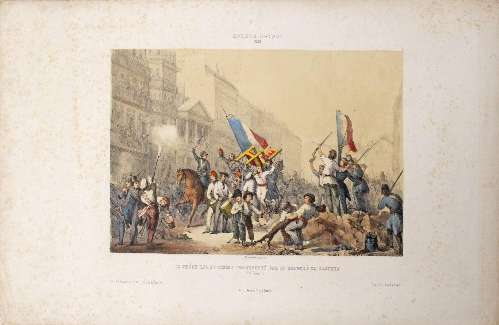 LE TRÔNE DES TUILERIES TRANSPORTé PAR LE PEUPLE à LA BASTILLE. 24 Février., Hermann Raunheim, Vers 1848