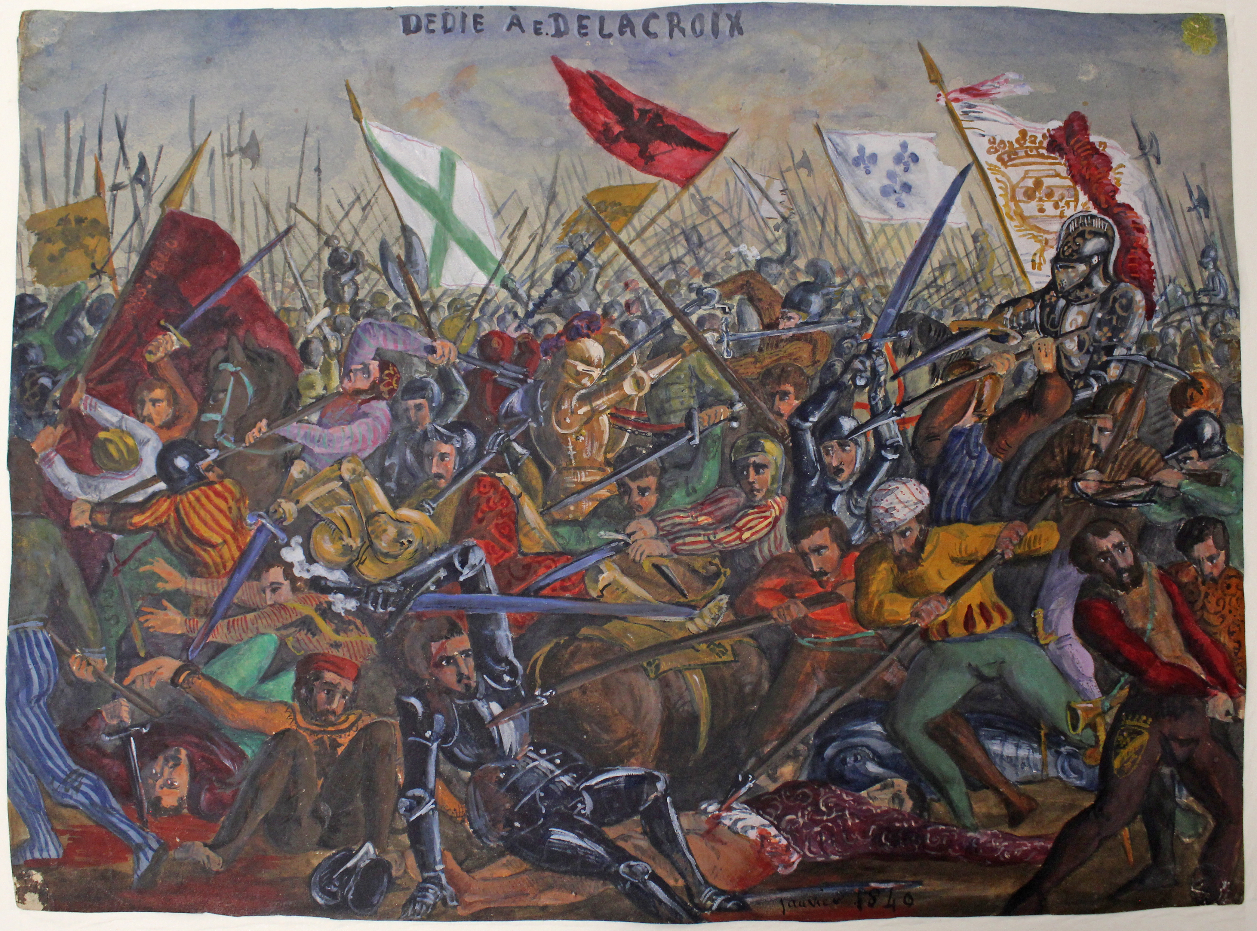 Scène de bataille "dédié à E. Delacroix", Maurice Sand, 1840