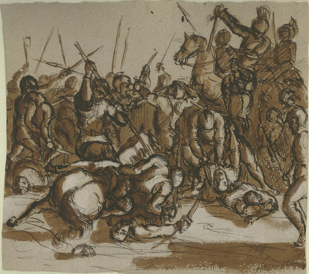 Scène de massacre dans une bataille (titre factice), Maurice Sand, 1840