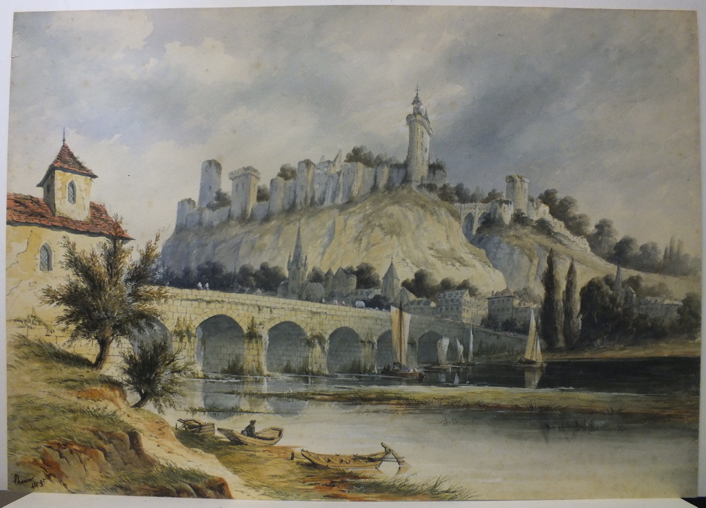 Vue du pont et de la Forteresse royale de Chinon depuis la rive gauche, 1935