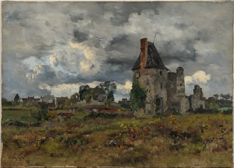 Le Manoir du Grand Pin, l’Eglise des Templiers au fond, temps orageux., Emmanuel Lansyer, 1884